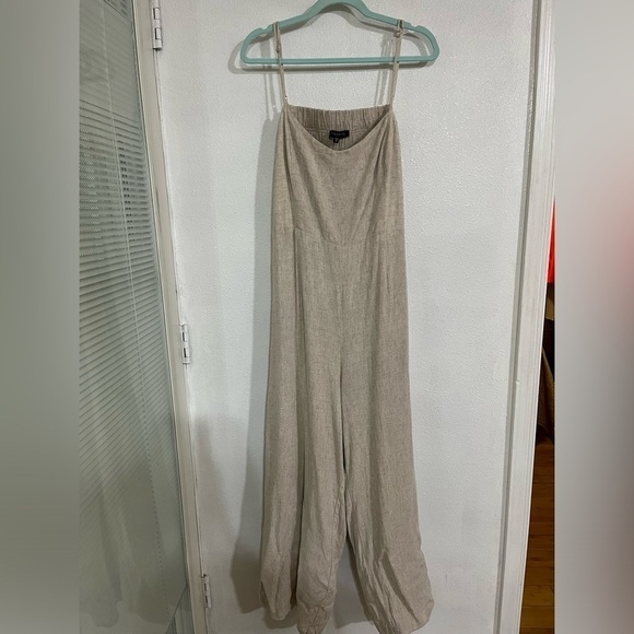 DYNAMITE Jumpsuit linen blend oatmeal color size XL wide leg summer - Picture 1 of 5